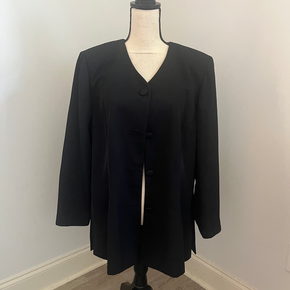 Vintage Black Blazer Jacket Plus‎ Size 18 Office Business Casual Preppy Chic